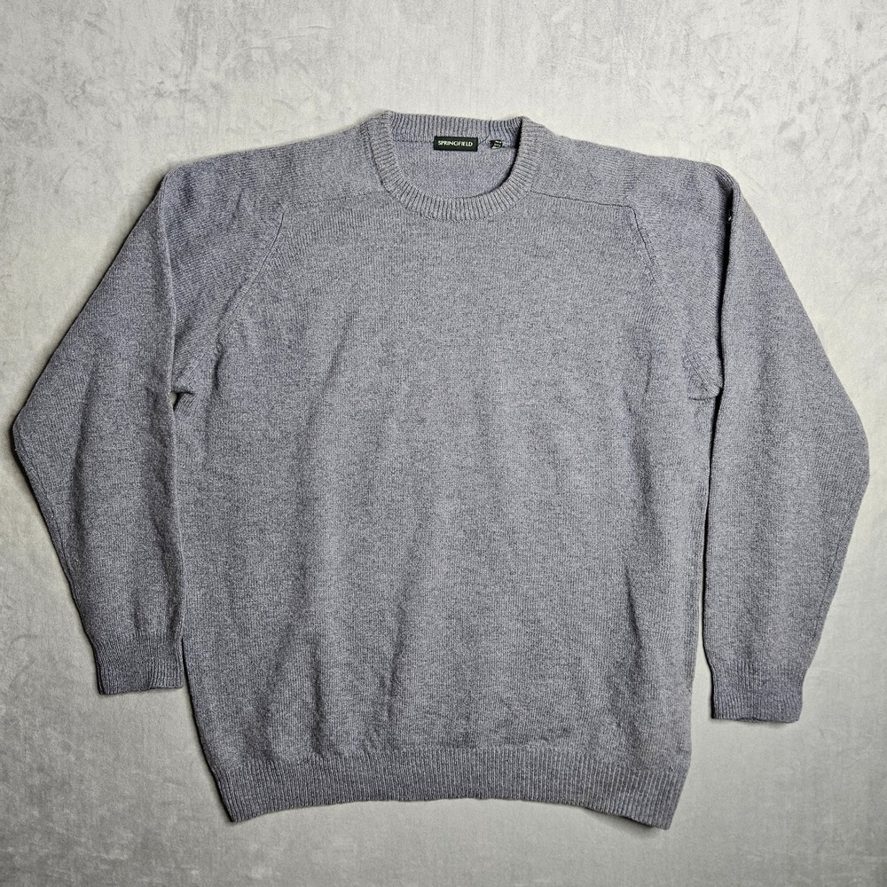 Vintage Springfield Sweater Mens XL Gray 100% Lambswool Crew Neck Preppy Casual